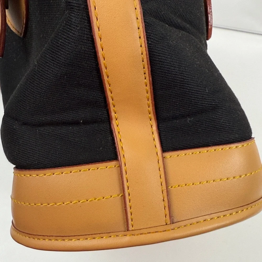 Vintage-Inspired Black Canvas & Tan Leather Structured Tote - Picture 6 of 6